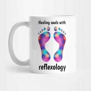Healing Souls with Reflexology (black text) Mug